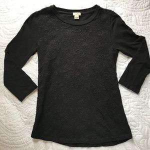 J Crew black 3/4 sleeve shirt with embroidery XS